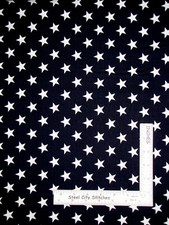 Patriotic Large White Stars Toss on Navy Blue Cotton Fabric Santee By The Yard