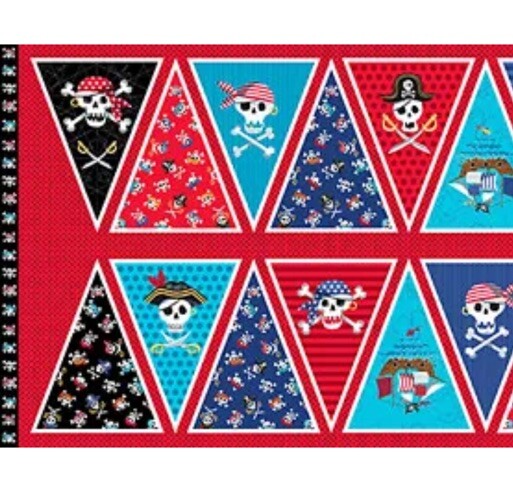 Pirate Bunting Red Skulls And Crossbones 100 Cotton Quilting Panel