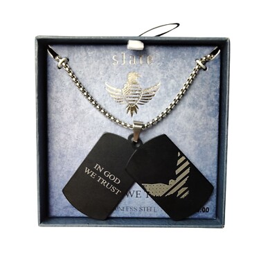 Slate Dog Tag In God We Trust Stainless Steel Necklace With Eagle Design