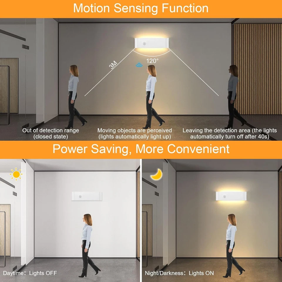 Applique Da Parete Interno Moderno, 16W Con Sensore Di Movimento Lampada Led Da  - Image 2 of 4
