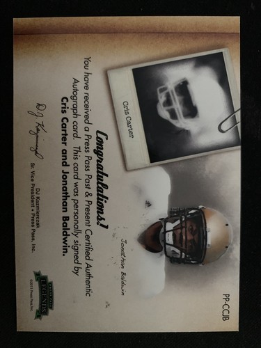 2011 Press Pass Past & Present Cris Carter Jonathan Baldwin Dual Auto #/50 Mint - Picture 4 of 5