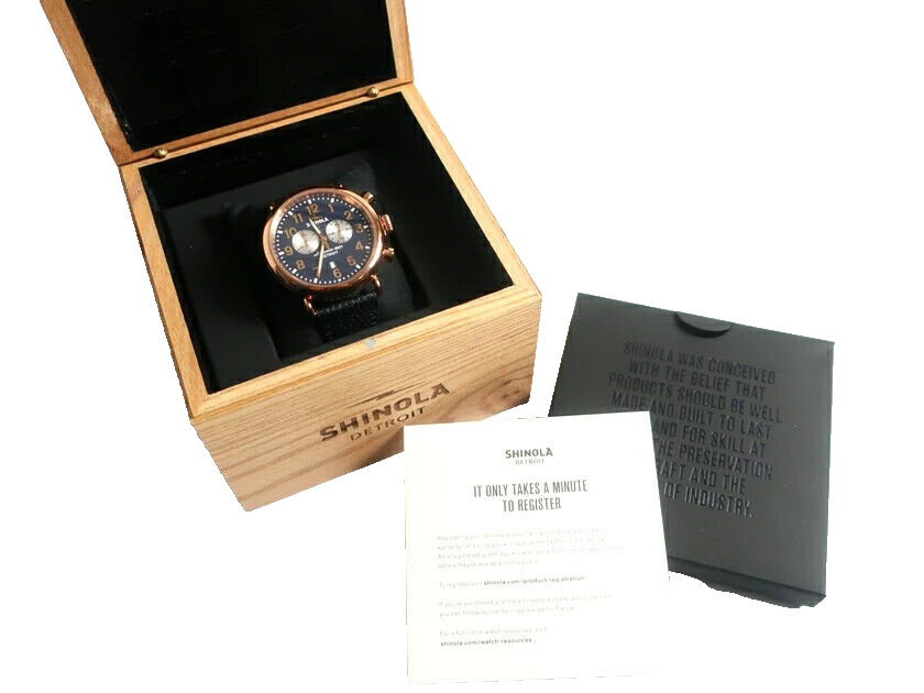 SHINOLA DETROIT The Runwell Chrono Leather Strap Watch Navy MADE IN USA Blue JP