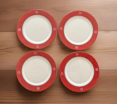 VTG 4 Royal Prestige White Red Rim w/Snowflake 10 3/4’’ Dinner Plates Christmas