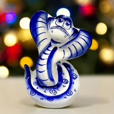 5" Gzhel Snake Symbol of Year 2025 Ceramic Cobra Figurine Гжель Змея Символ Года