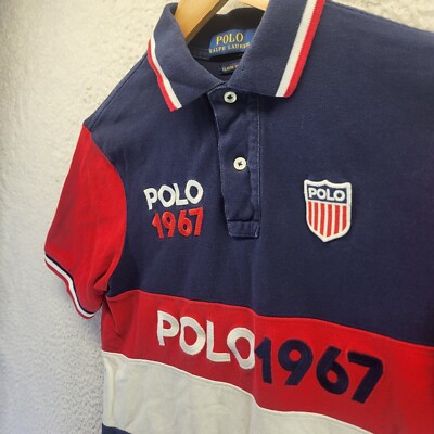 Polo Ralph Lauren Polo Shirt Mens XS Red Whit Blue 1967 Rugby