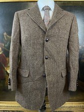 VTG Brooks Brothers HARRIS TWEED 38R Italy Made Leather Wrapped 3Btn Sport Coat