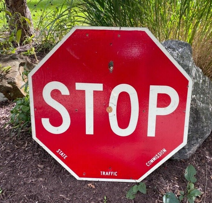 Vintage Antique State Traffic Commission Stop Sign Wood Wooden 30