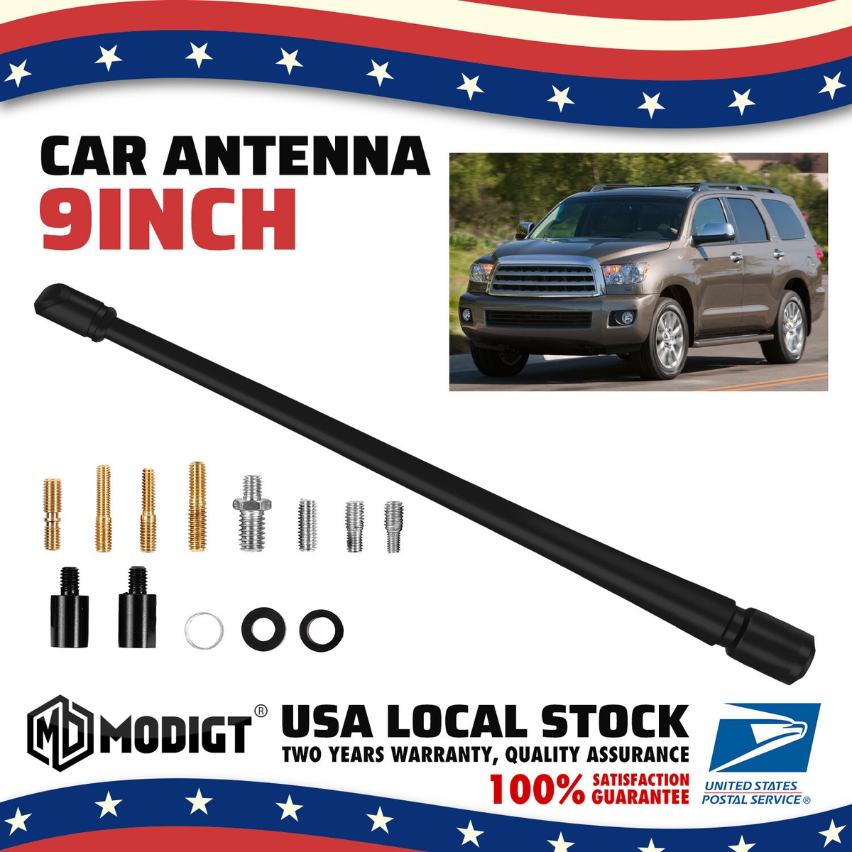 Universal 38cm Black Rubber Car Radio Antenna – Flexible AM/FM Mast With Adapters
