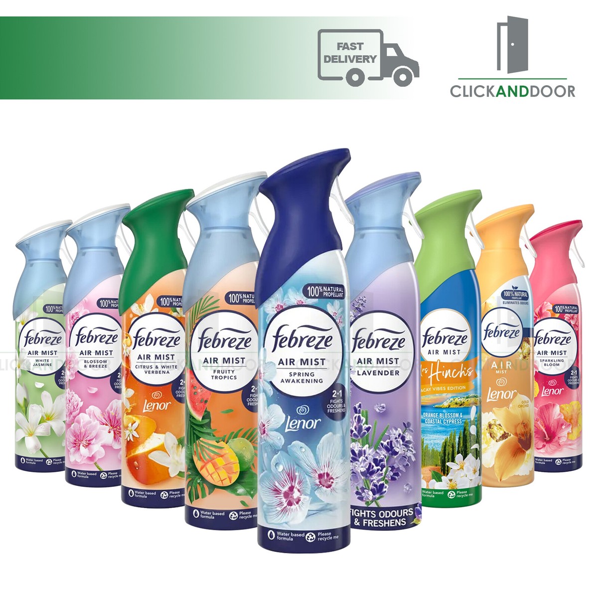 x Febreze Air Mist Air Freshener Eliminates Odours Spray 185ml Select  Scents