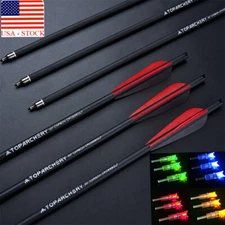 TOPARCHERY Archery 12-PACK 20" Carbon Crossbow Bolt & 3x Lighted Nocks Hunting