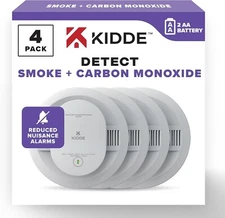 4 pack Kidde Smoke & Carbon Monoxide Detector, AA Battery Powered,