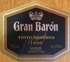 etiquetas vinos ESPAÑA GRAN BARON Tinto Reserva 1998  wine labels