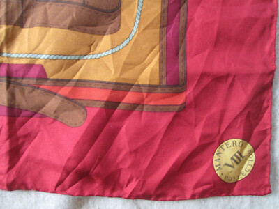 Foulard En Soie MANTERO Vintage - 83x90 Cm - Bleu - Made In Italy - Occasion