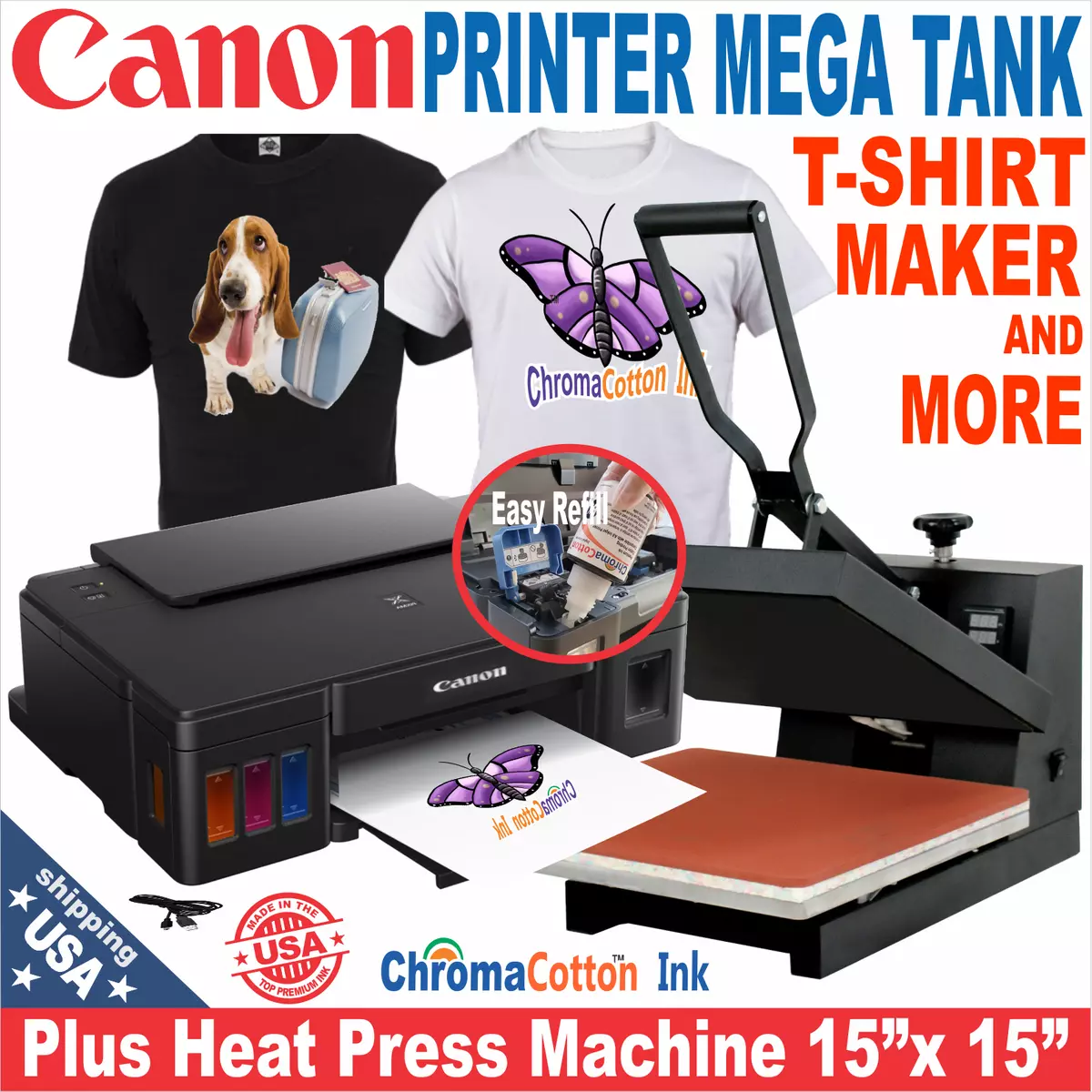 HEAT PRESS 15X15 MACHINE ++ CANON TANK PRINTER T-SHIRT HEAT MAKER