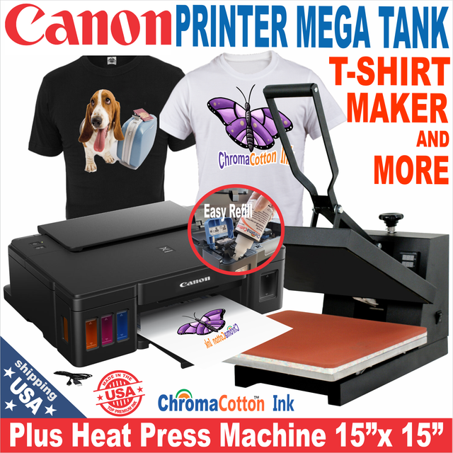 HEAT PRESS 15X15 MACHINE PLUS CANON MEGA TANK PRINTER TSHIRT MAKER