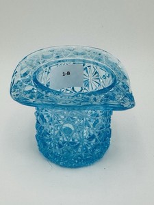 Vintage Aqua Blue Pressed Glass Daisy & Button Hat Toothpick Holder FREE SHIP