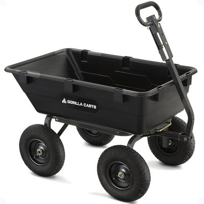 Heavy-Duty Poly Yard Dump Cart 6 Cu Ft Tub 1200 lb Haul Capacity Black   Towable
