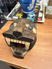 Beautiful Vintage Wood Carved Tiger Lion Head Mask Wall Display Art 8 x 8