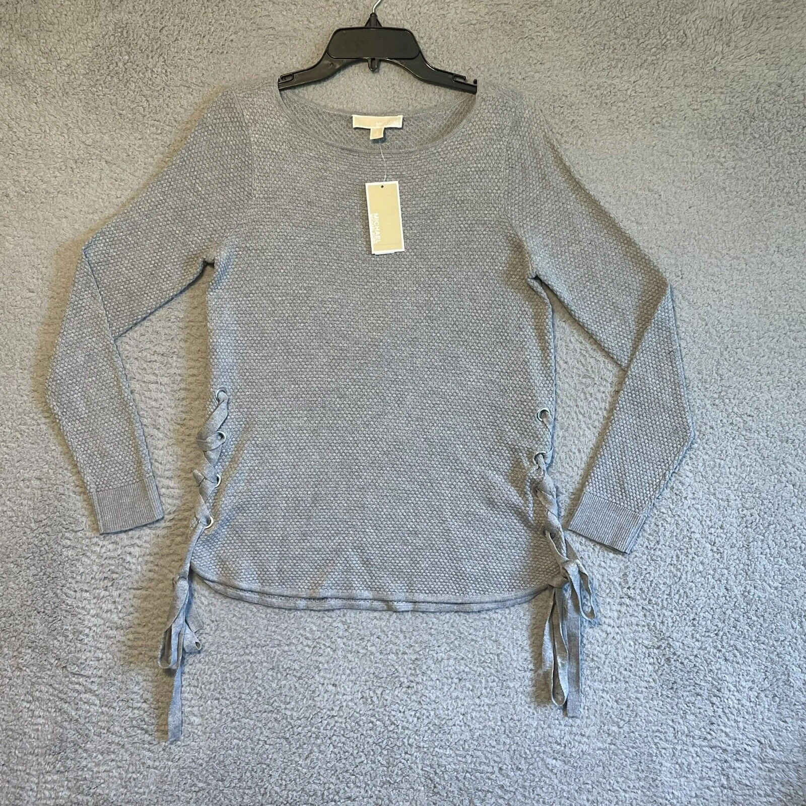 Maglione Michael Kors stringato lato grigio manica lunga taglia small nuovo con etichetta