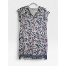 Madewell 100% Silk Blue Paisley Floral Shift Dress Cap Sleeve Small Relaxed Fit