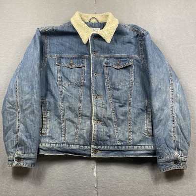 L.L. Bean Trucker Jacket Mens Large Blue Sherpa Lined Denim Button Up Coat