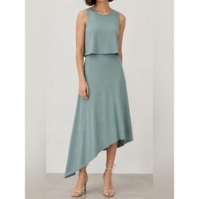 Cuyana Asymmetrical Overlay Tie Back Midi Dress XS