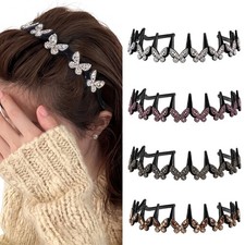 4PCS Glitter Rhinestone Butterfly Flowers Crystal Wavy Teeth Headband for Women