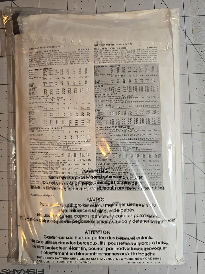 Chaqueta, falda, pantalones Butterick Misses de colección años 70 patrón 3981 talla 14 SIN CORTAR Foto 2 de 2