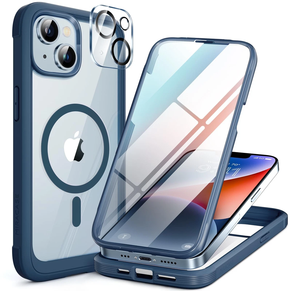 iPhone 14 MagSafe Case with 9H Screen + Camera Protector – Storm Blue