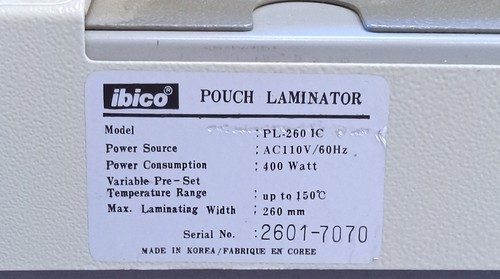 Ibico Commercial Pouch Laminator PL-260IC TESTED