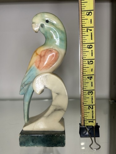 Alabaster Hand Carved Parrot Figurine Handmade Bird Sculpture Made in Italy