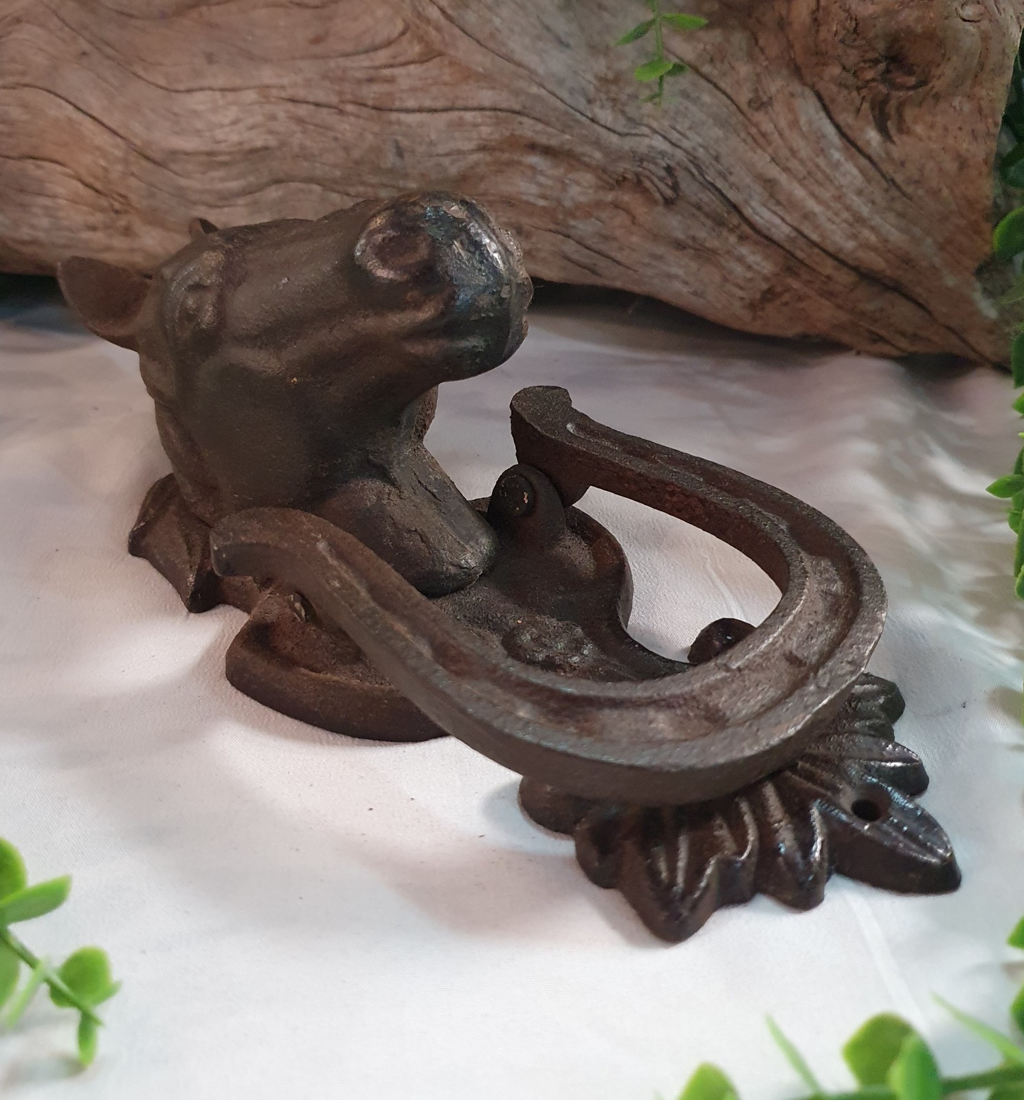 Cast Iron Horse Head & Horseshoe Door Knocker - equestrian, rustic farmhouse