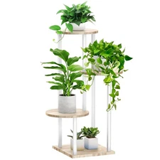 4 Tier White Metal Wooden Tall Plant Stand Indoor Shelf Flower Pot Holder for.