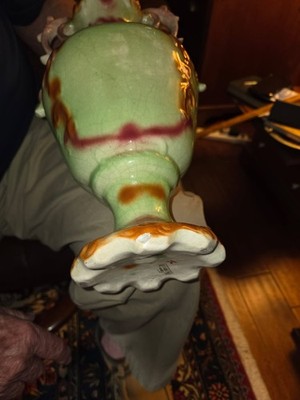 Strasburg Ware Vase Signed Green and Rose. Height 13.50 Width 7.50