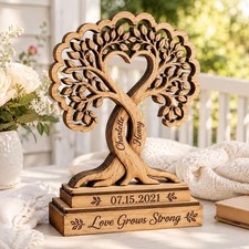Personalized Heart Tree Wooden Block, Custom Couple Names 2D Wood Sign