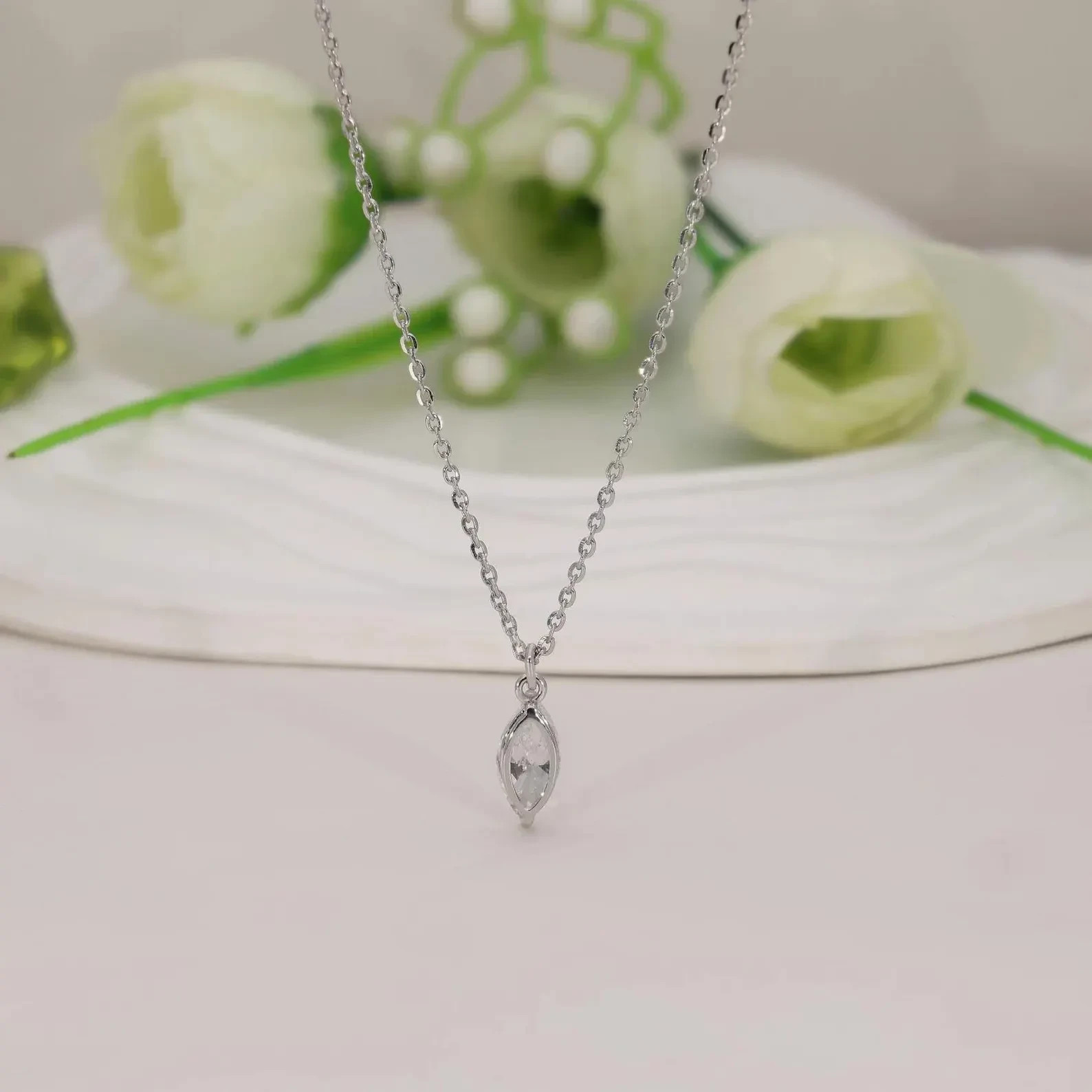 14k Gold Marquise Cut Natural Diamond Pendant Necklace, Her Minimalist Jewelry image 8