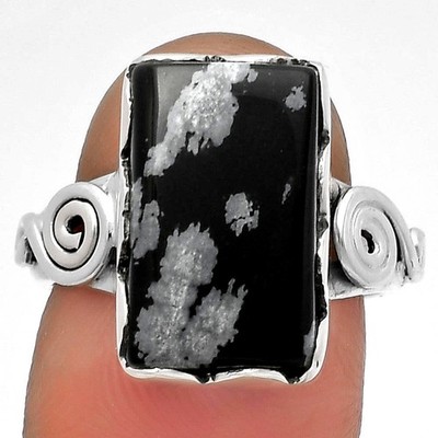 Natürlicher Schneeflocken Obsidian 925 Sterling Silber Ring Gr.7 Schmuck R-1315