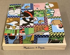 MELISSA  DOUG Wooden Cube Puzzle w/Storage Tray 6 Farm Scenes 775