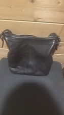 Coach Black Leather Hobo Shoulder Bag Zipper Silver Hardware