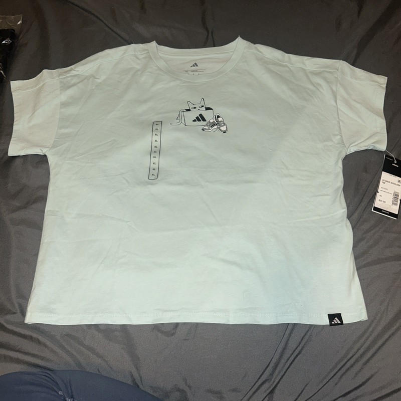 NWT Adidas Girls Yay Sports Cat Tshirt Size XL (16) Mint Green Color