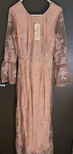 Southern Fried Chics Blush Pink Floral Lace Maxi Dress Bell Sleeve Size L