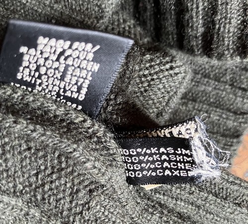 Ralph Lauren 100% Kaschmir Wasserfallausschnitt Rollkragen Pullover olivgrün S Zopfmuster - Bild 12 von 21