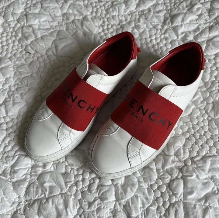 Givenchy Paris Kids Leather Slip-On Sneakers Logo Strap White/Red EU 36