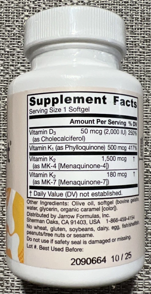 (New) Jarrow Formulas K-Right Vitamin K-Complex Non-GMO, 60 Softgels  - Image 2 of 3