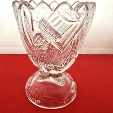 1920 KINGFISHER BY CANTON GLASS CO. CRYSTAL TOOTHPICK HOLDER Fish Cattails Rare