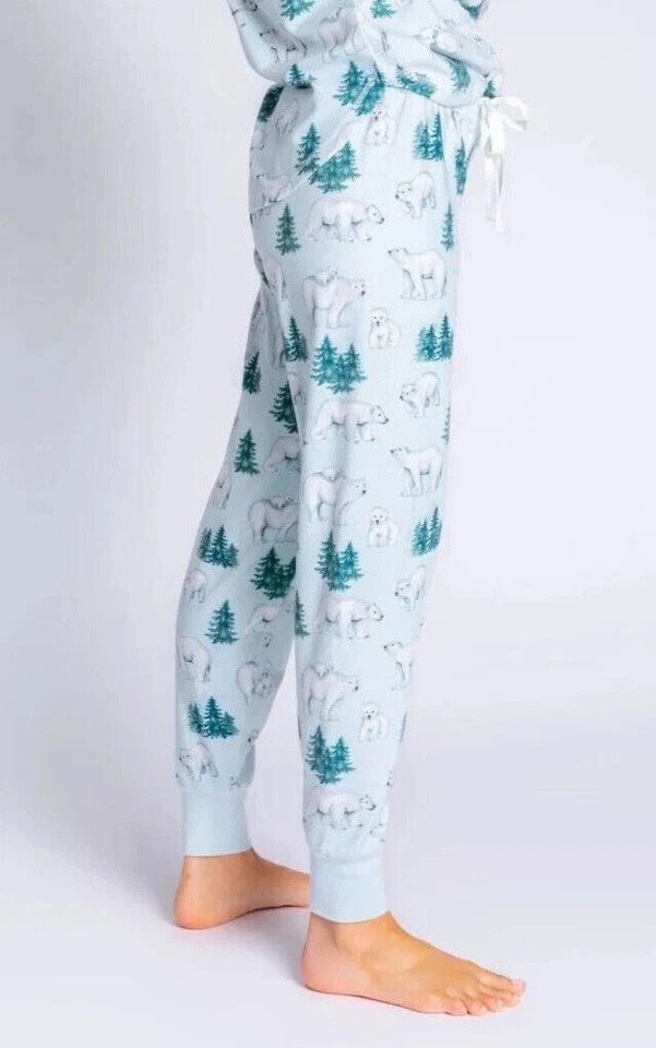 PJ Salvage Womens Ice Blue Polar Bear Stretch Jogger Lounge Pants Soft XL - Image 3 of 4