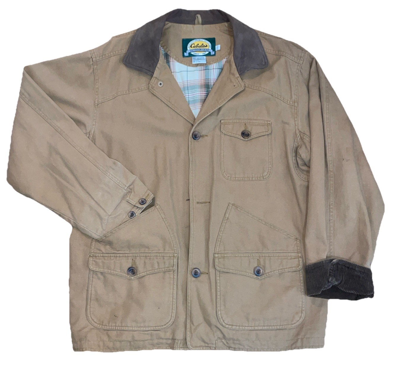 VTG 90s Cabelas Jacket Mens L Duck Canvas Chore Coat Nubuck Collar Flannel Lined
