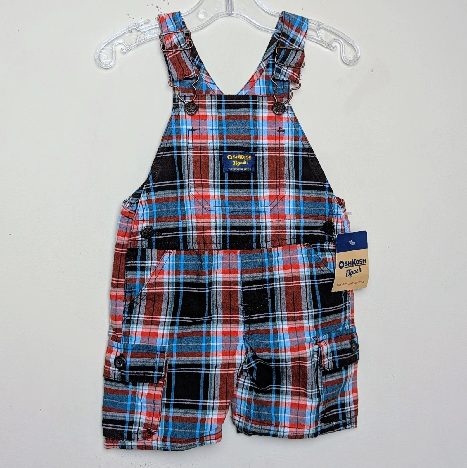 Osh Kosh B’gosh Baby Bib Plaid Short Shortalls VTG 2009 Overalls Size 12 Months