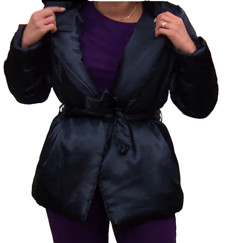 NEW IMAN Global Chic Belted Puffer Jacket Black SZ M - Picture 11 of 18