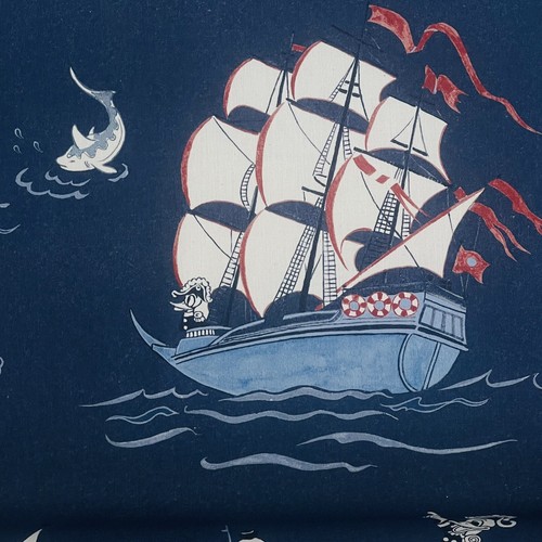 DISNEY HOME SANDERSON X CURTAIN FABRIC Donald Nautical 3.3 METRES NIGHT FISHING - Picture 4 of 7